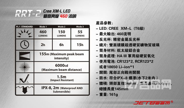 杰特明JETBeam RRT-2手电筒