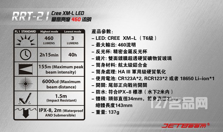 杰特明JETBeam RRT-21手电筒