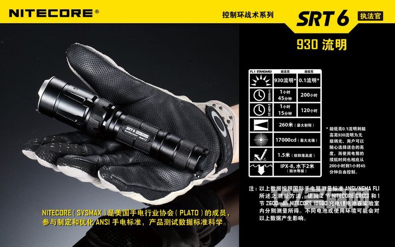 奈特科尔NITECOR SRT6执法者930流明强光电筒