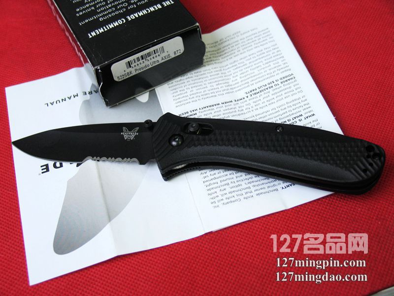 美国蝴蝶BENCHMADE 522SBK鱼尾防滑柄半齿战术折刀