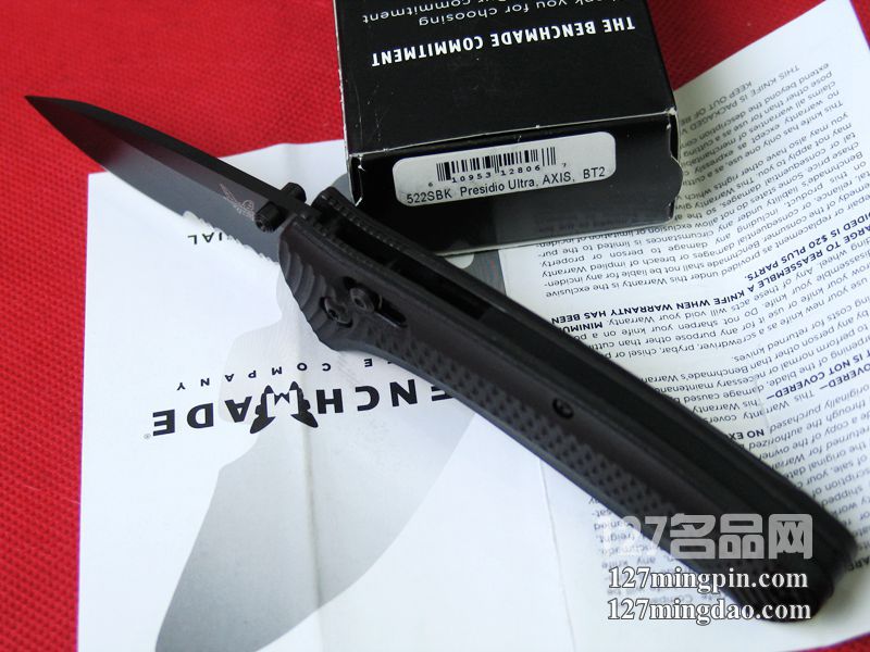 美国蝴蝶BENCHMADE 522SBK鱼尾防滑柄半齿战术折刀