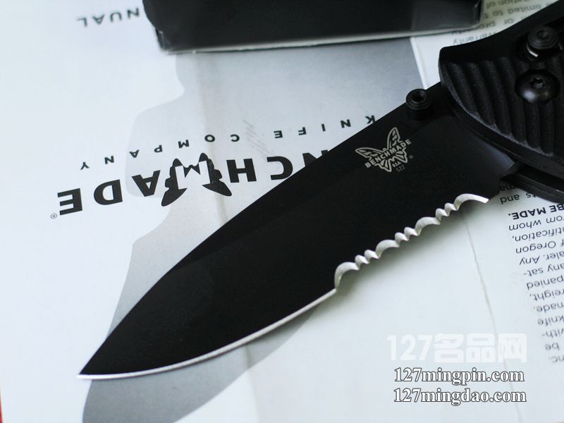 美国蝴蝶BENCHMADE 522SBK鱼尾防滑柄半齿战术折刀