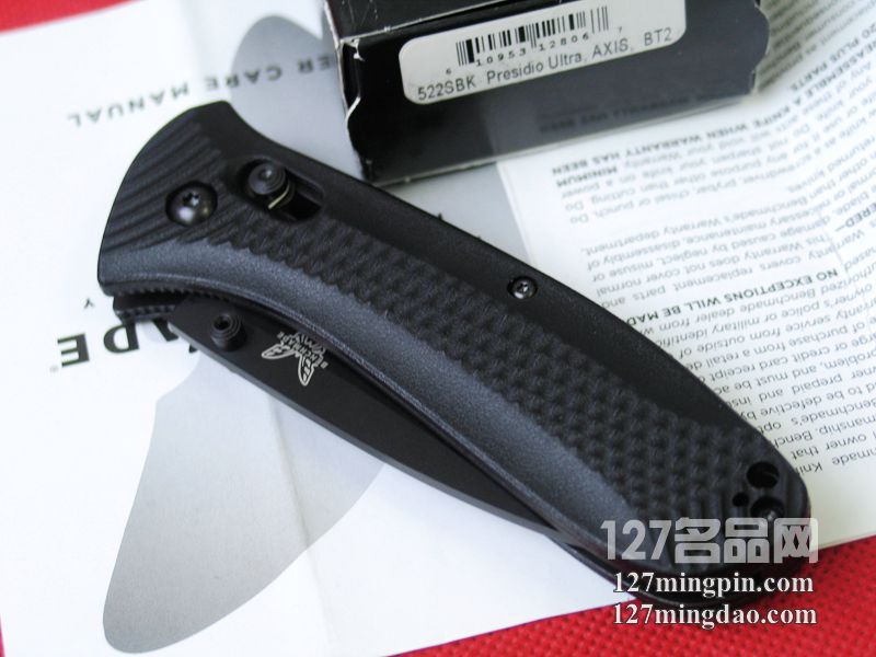 美国蝴蝶BENCHMADE 522SBK鱼尾防滑柄半齿战术折刀