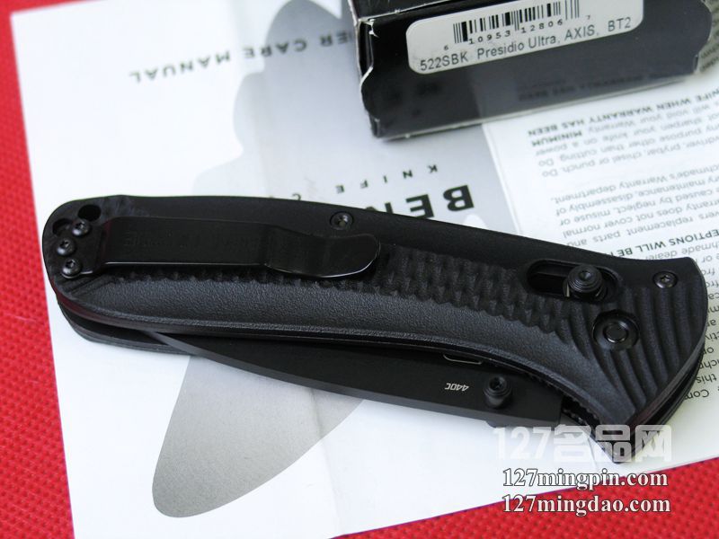 美国蝴蝶BENCHMADE 522SBK鱼尾防滑柄半齿战术折刀