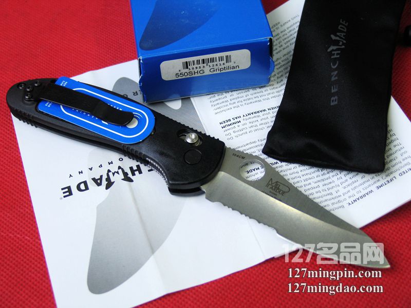 美国蝴蝶BENCHMADE 550SHG 支配者银色凹磨半齿折刀