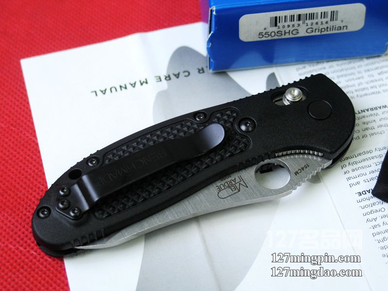 美国蝴蝶BENCHMADE 550SHG 支配者银色凹磨半齿折刀