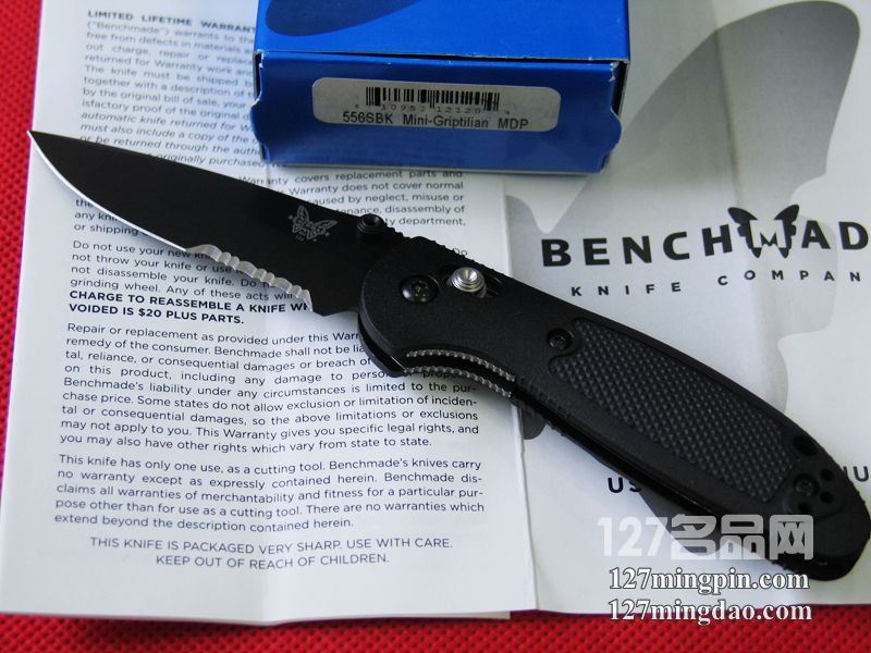 美国蝴蝶BENCHMADE 556SBK 迷你支配者 黑色半齿折刀