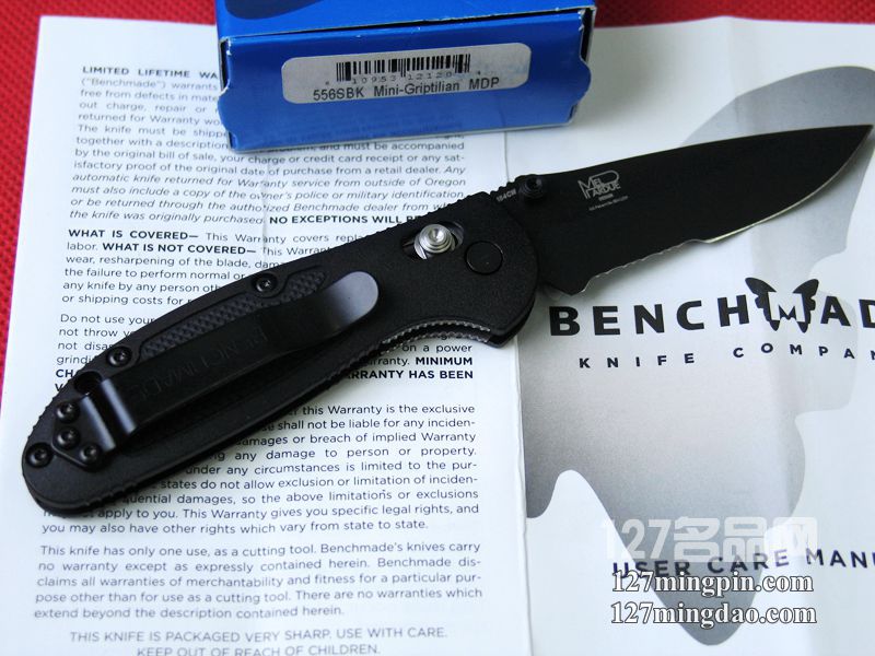 美国蝴蝶BENCHMADE 556SBK 迷你支配者 黑色半齿折刀