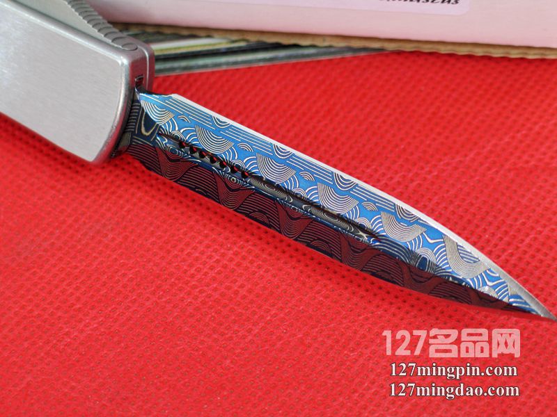 美国微技术MICROTECH D/EOTF蓝色大马士革剑标 定制版直跳