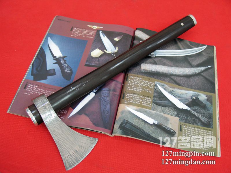 美国手工刀匠"比尔巴克斯顿" 大马士革乌木柄战神斧   