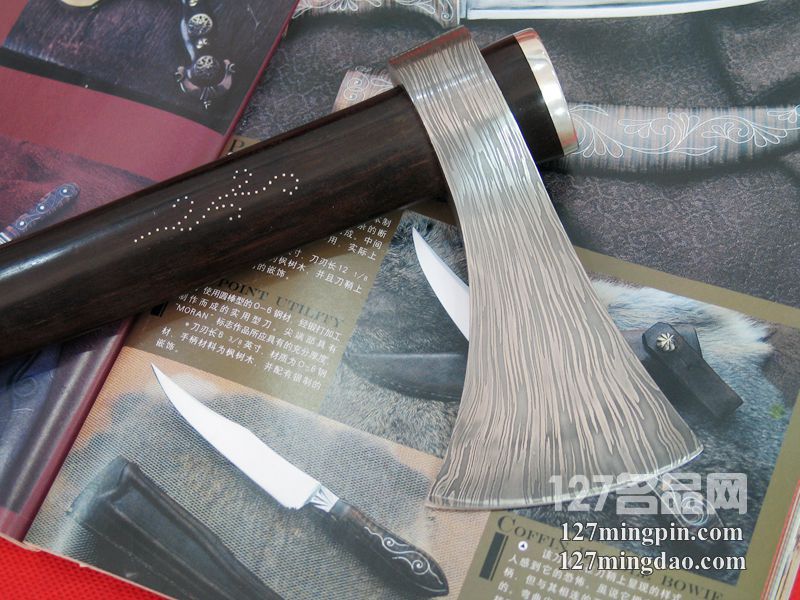 美国手工刀匠"比尔巴克斯顿" 大马士革乌木柄战神斧   