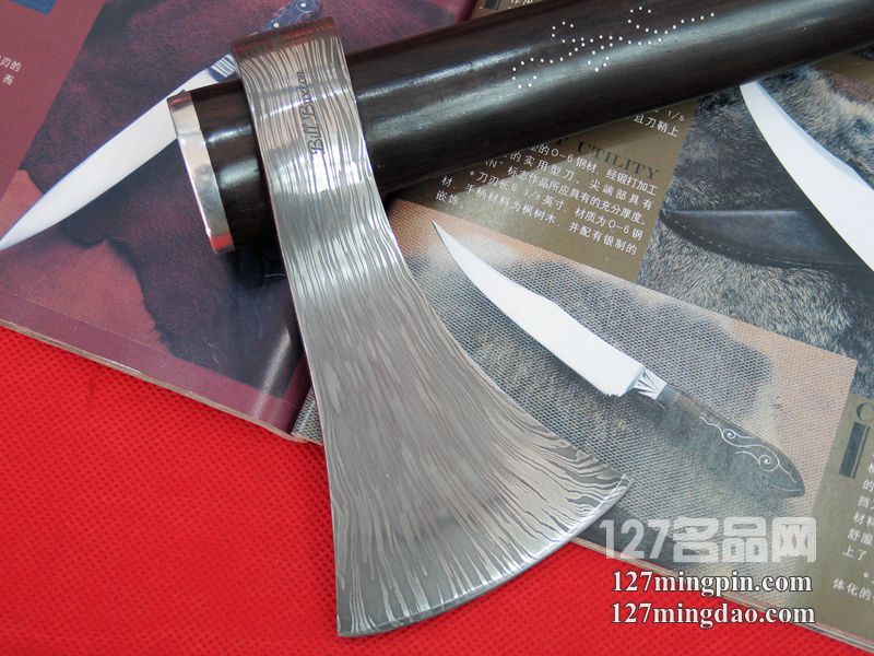 美国手工刀匠"比尔巴克斯顿" 大马士革乌木柄战神斧   