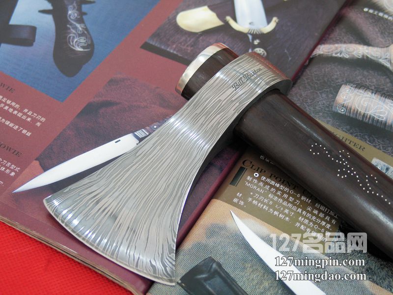 美国手工刀匠"比尔巴克斯顿" 大马士革乌木柄战神斧   