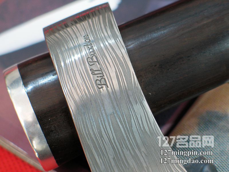 美国手工刀匠"比尔巴克斯顿" 大马士革乌木柄战神斧   