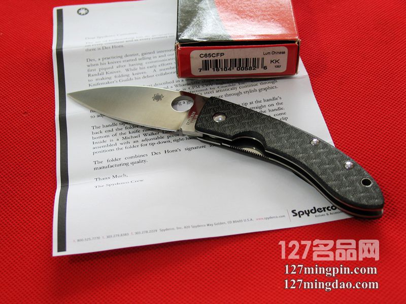 美国蜘蛛SPYDERCO C65CFP碳纤柄折刀  127名刀网