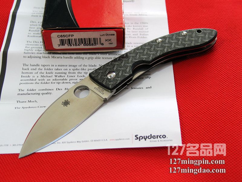 美国蜘蛛SPYDERCO C65CFP碳纤柄折刀  127名刀网