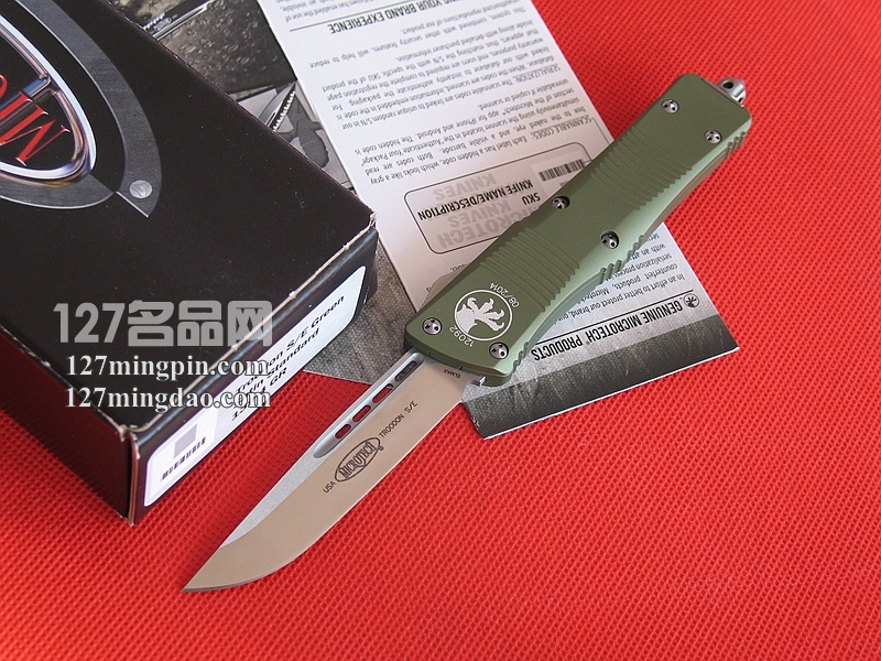 美国微技术 MICROTECH 139-4GR伤齿龙 绿色柄单锋军用直跳