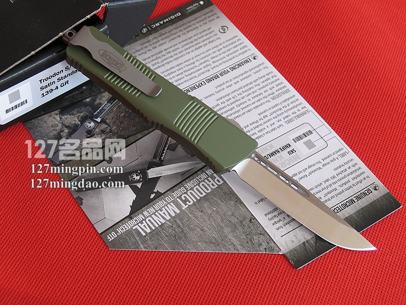 美国微技术 MICROTECH 139-4GR伤齿龙 绿色柄单锋军用直跳
