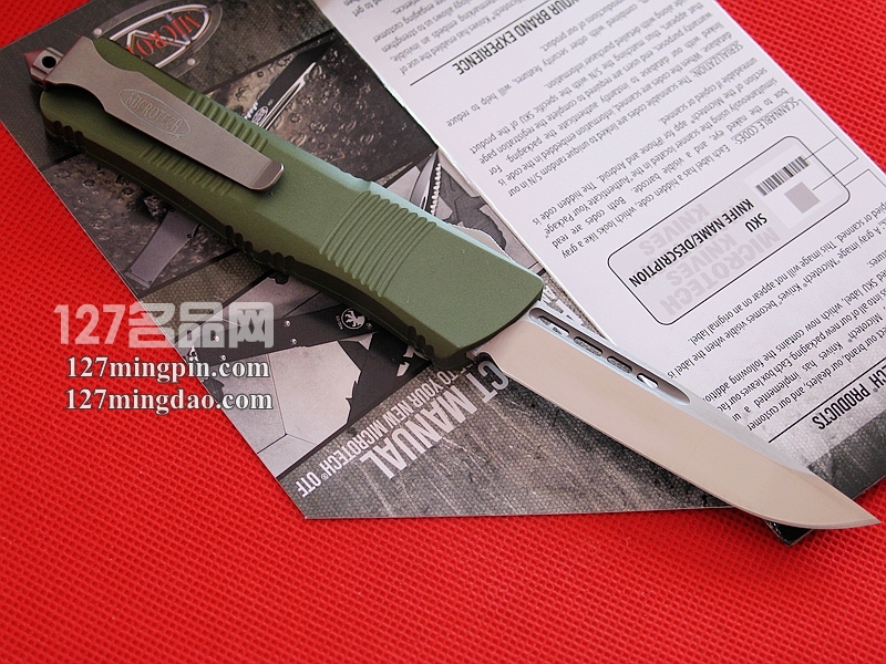 美国微技术 MICROTECH 139-4GR伤齿龙 绿色柄单锋军用直跳