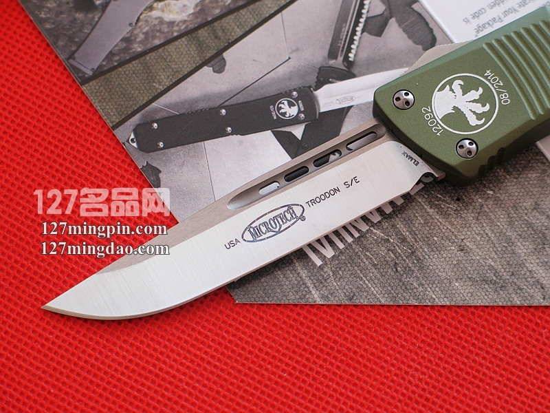 美国微技术 MICROTECH 139-4GR伤齿龙 绿色柄单锋军用直跳