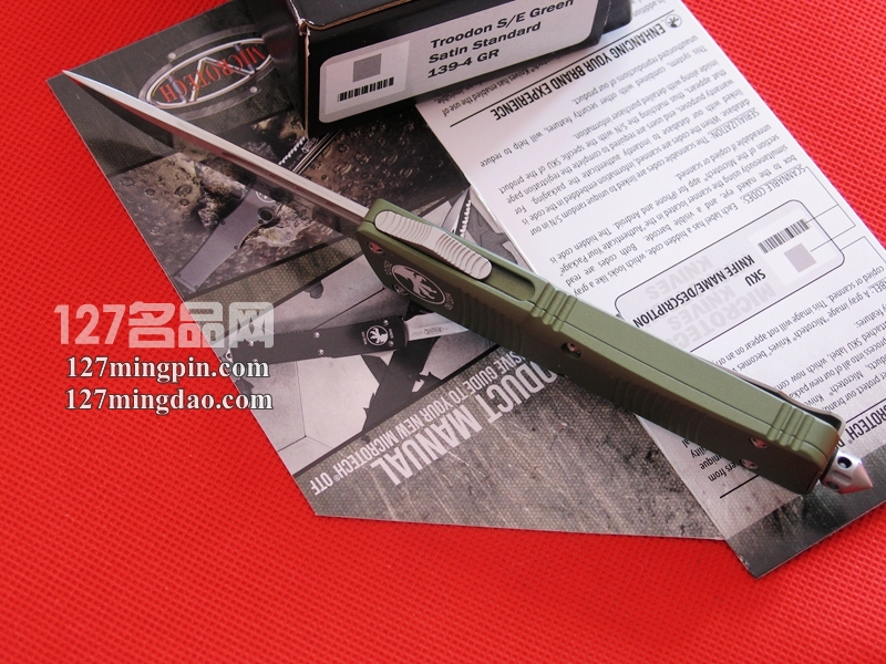 美国微技术 MICROTECH 139-4GR伤齿龙 绿色柄单锋军用直跳