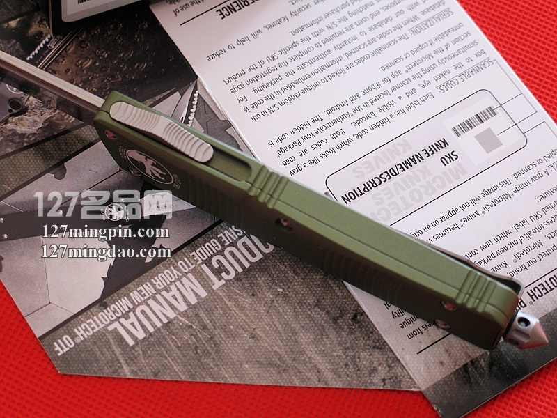 美国微技术 MICROTECH 139-4GR伤齿龙 绿色柄单锋军用直跳
