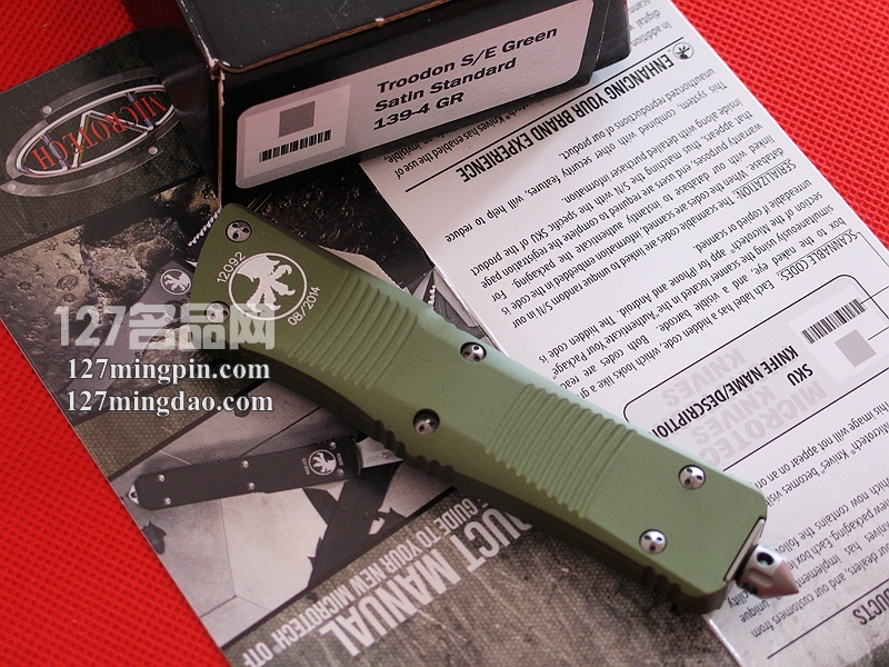 美国微技术 MICROTECH 139-4GR伤齿龙 绿色柄单锋军用直跳