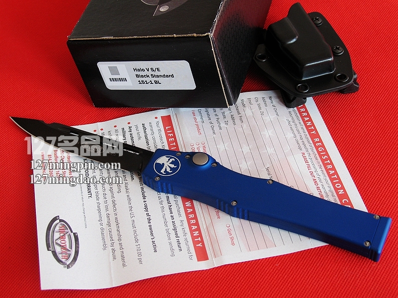 美国微技术MICROTECH 151-1BL 蓝色柄 强力直弹刀