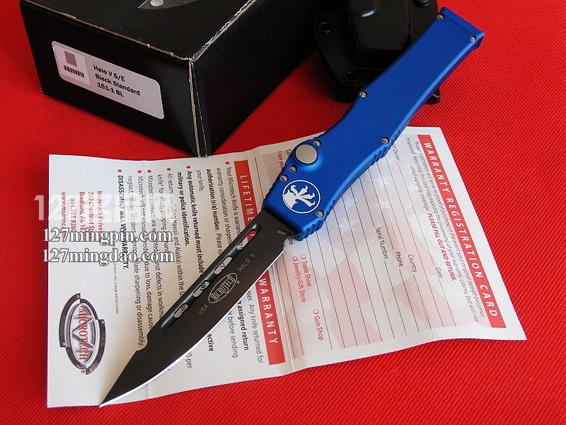 美国微技术MICROTECH 151-1BL 蓝色柄 强力直弹刀