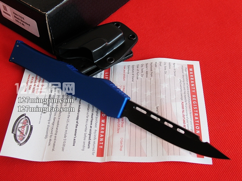 美国微技术MICROTECH 151-1BL 蓝色柄 强力直弹刀