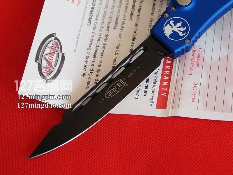 美国微技术MICROTECH 151-1BL 蓝色柄 强力直弹刀