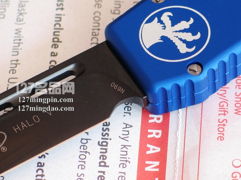 美国微技术MICROTECH 151-1BL 蓝色柄 强力直弹刀