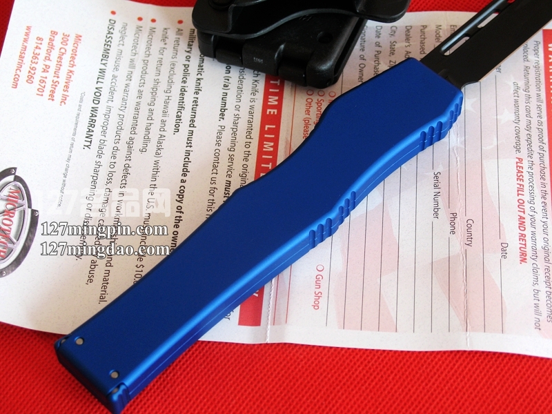 美国微技术MICROTECH 151-1BL 蓝色柄 强力直弹刀