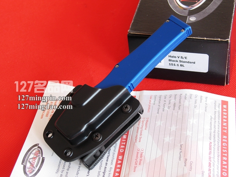 美国微技术MICROTECH 151-1BL 蓝色柄 强力直弹刀