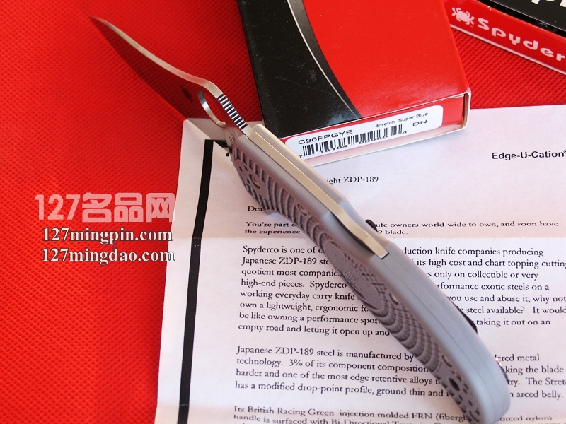 美国蜘蛛SPYDERCO C90FPGYE 超级青纸蓝钢版夹钢折刀