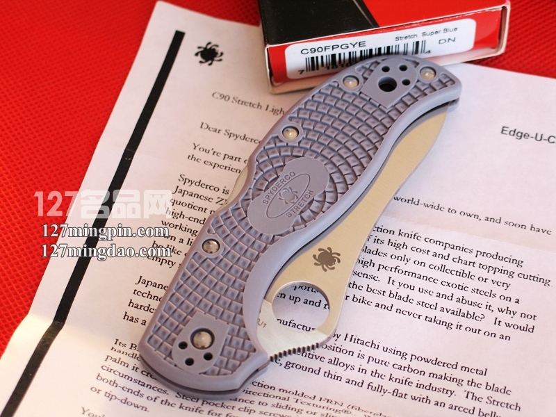 美国蜘蛛SPYDERCO C90FPGYE 超级青纸蓝钢版夹钢折刀