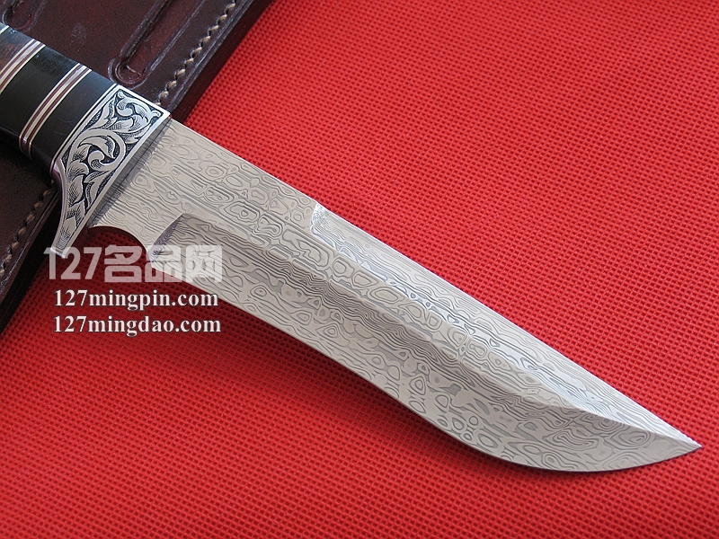 台湾手工刀匠 瑞典大马士革奶油蓝象牙柄手工刀