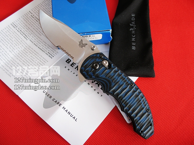 美国蝴蝶 Benchmade 300S-1半齿 蓝色柄经典折刀