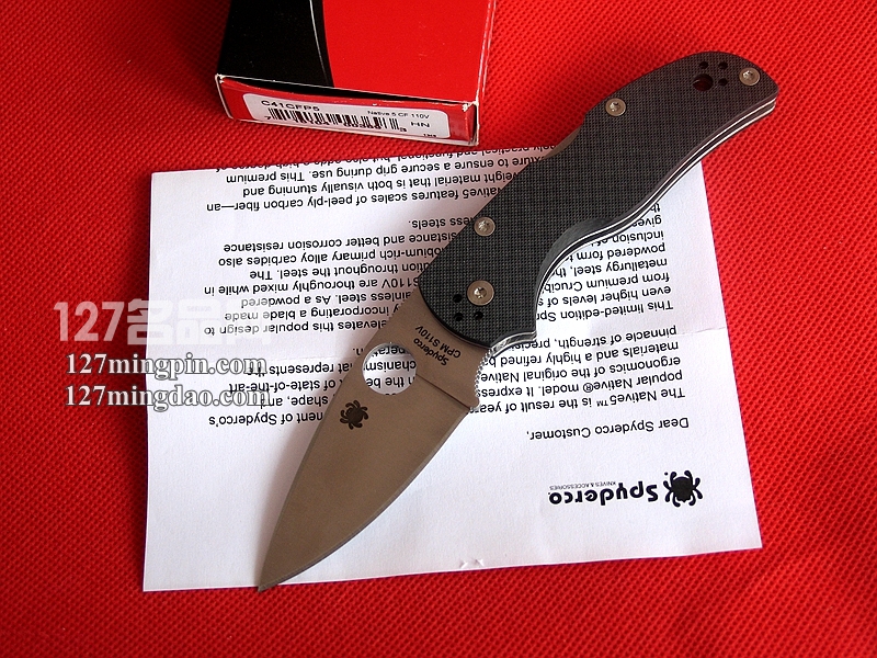 美国蜘蛛SPYDERCO C41CFP5 复合碳纤维柄CPM110V钢折刀