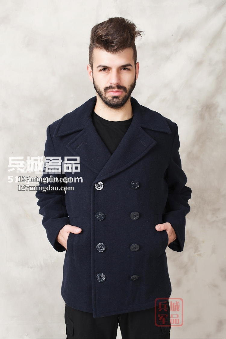 美国正品Alpha阿尔法 USN Pea Coat男士海军呢大衣/风衣