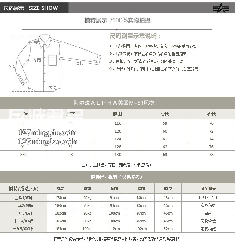 美国正品阿尔法ALPHA 复古二战M51野战风衣