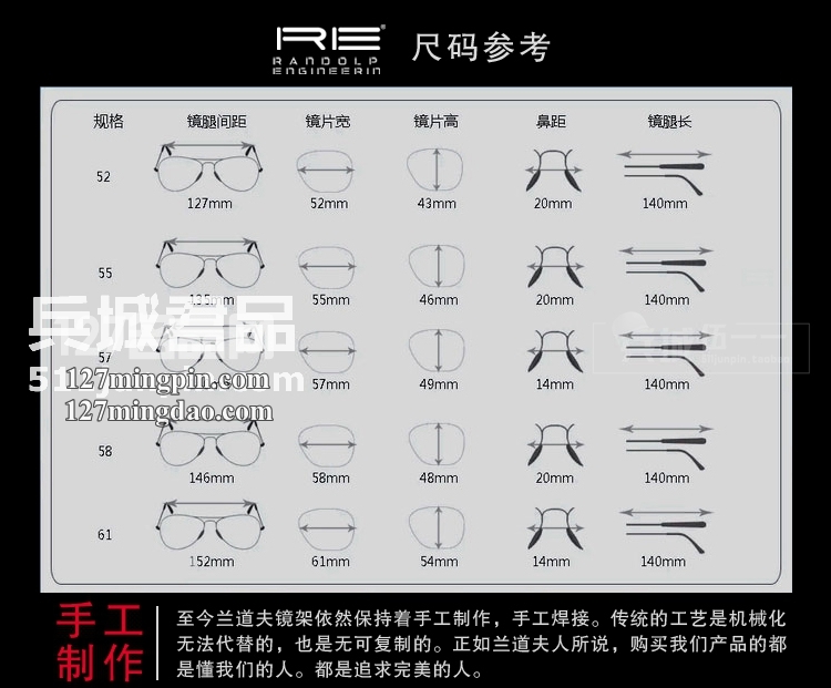 美国Randolph蓝道夫 兰道夫 空军飞行员眼镜/太阳镜 方版金色直臂