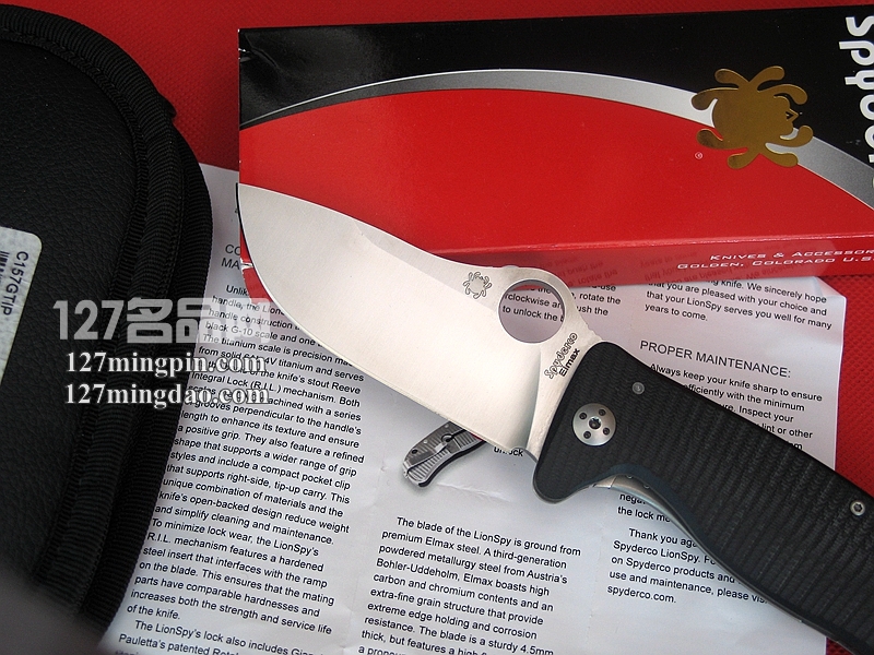 美国SPYDERCO 蜘蛛 C157GTIP钢狮合作版 钛柄一体锁战术折刀