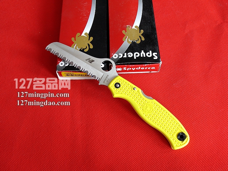 美国蜘蛛SPYDERCO   C89SYL黄色柄水手全齿折刀  127名刀网