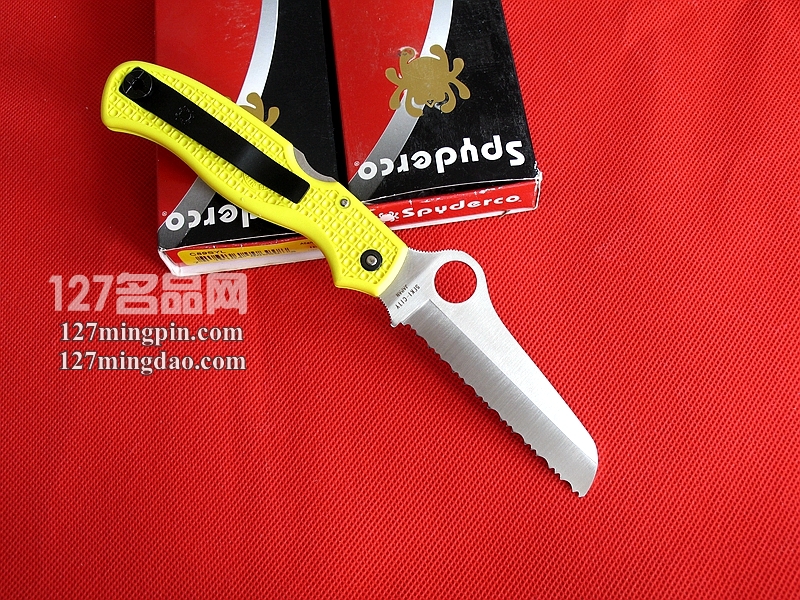 美国蜘蛛SPYDERCO   C89SYL黄色柄水手全齿折刀  127名刀网