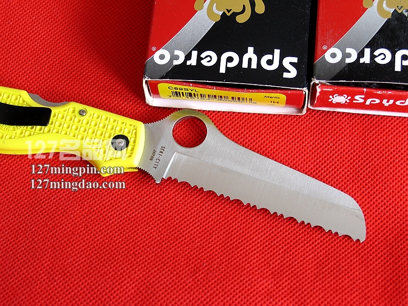 美国蜘蛛SPYDERCO   C89SYL黄色柄水手全齿折刀  127名刀网