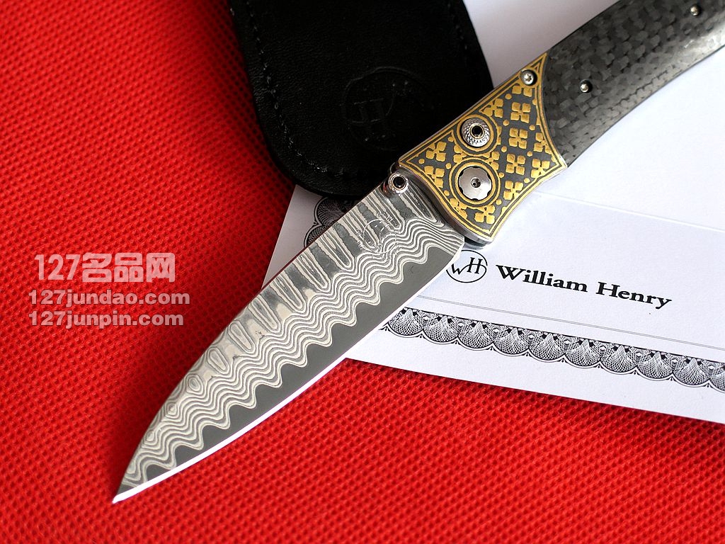 美国William Henry威廉亨利 B30 WALDEN 24K金镶嵌大马士革版 名刀