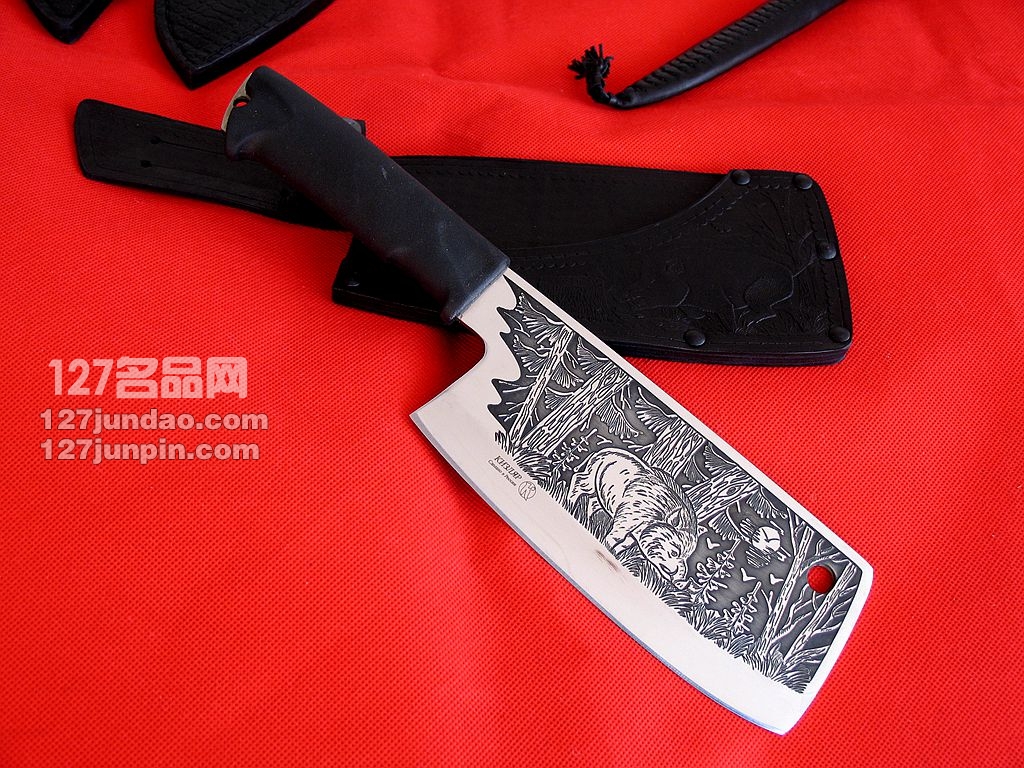 俄罗斯 基兹利亚[野猪]手工雕刻厨刀 名刀工艺