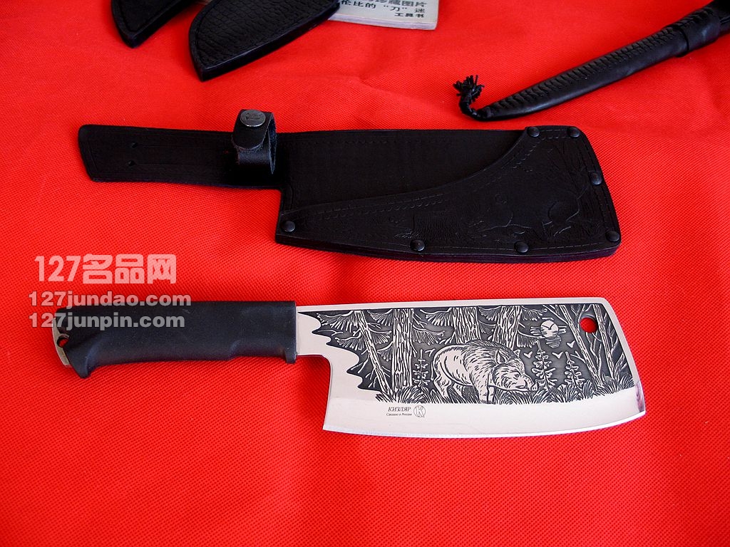 俄罗斯 基兹利亚[野猪]手工雕刻厨刀 名刀工艺