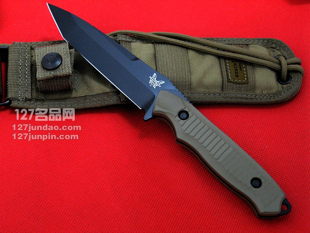 美国蝴蝶 BENCHMADE 141BKSN猎虎战术刀 平头沙色柄军刀 